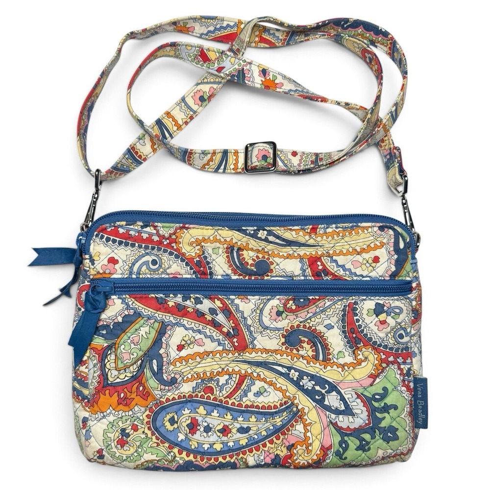 Vera Bradley Triple Compartment Crossbody Bag In Harbor Paisley Quilted Purse